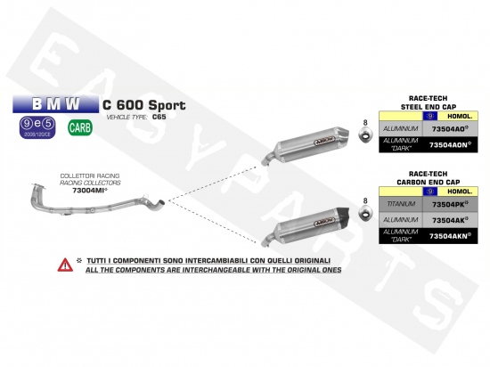 Silencieux ARROW Race-Tech Alu.Dark BMW C600 Sport E3 2012-2015